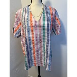 Ace & Jig Stripe Check Top Short Sleeve Plaid Blouse Multi Color S / M